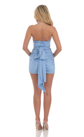 Satin Ruched Bodycon Dress in Blue